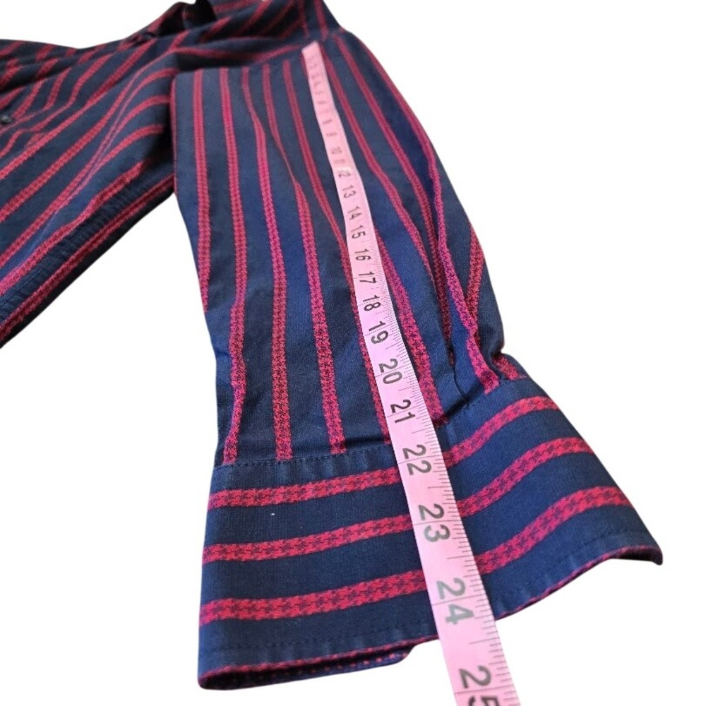 Visconti Black Navy Red Stripe Contrast Trim Button Down‎ Long Sleeve Shirt Sz L - Picture 8 of 9